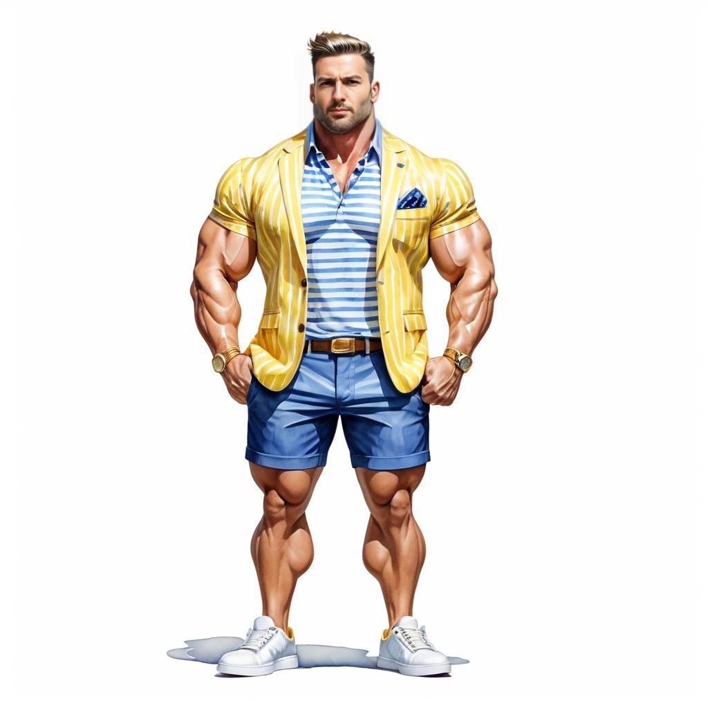 Stylish Muscular Man in Summer Outfit Digital Illustration
