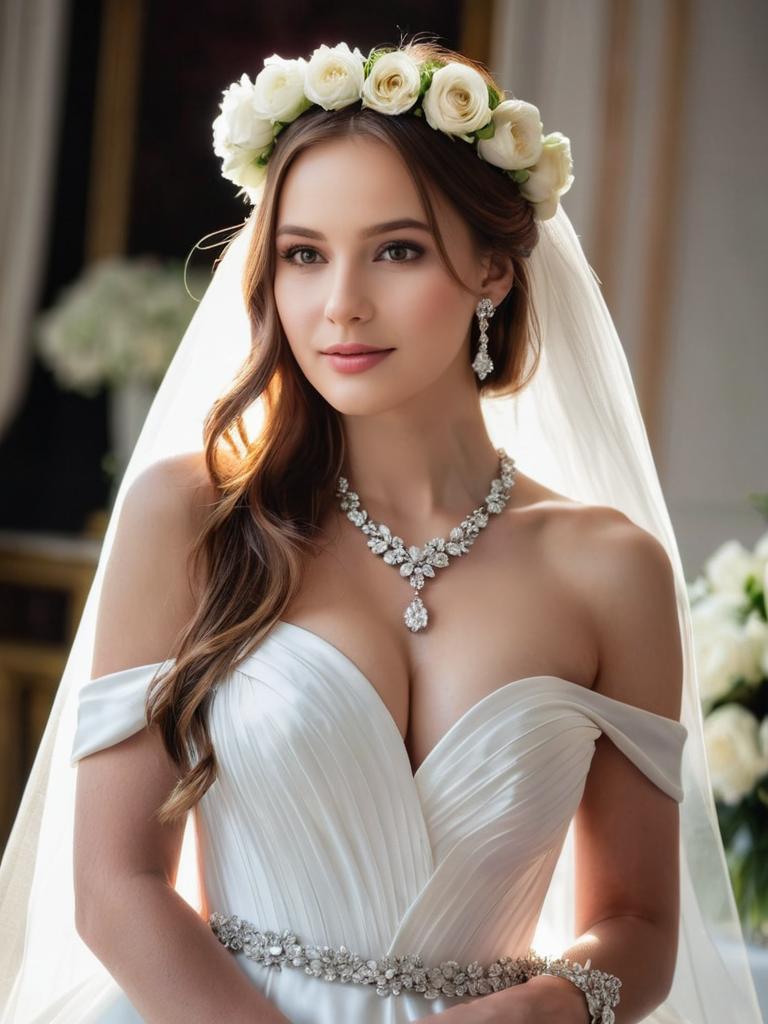 Elegant Bride in Off-Shoulder Wedding Gown Elegant Bride in Off-Shoulder Wedding Gown