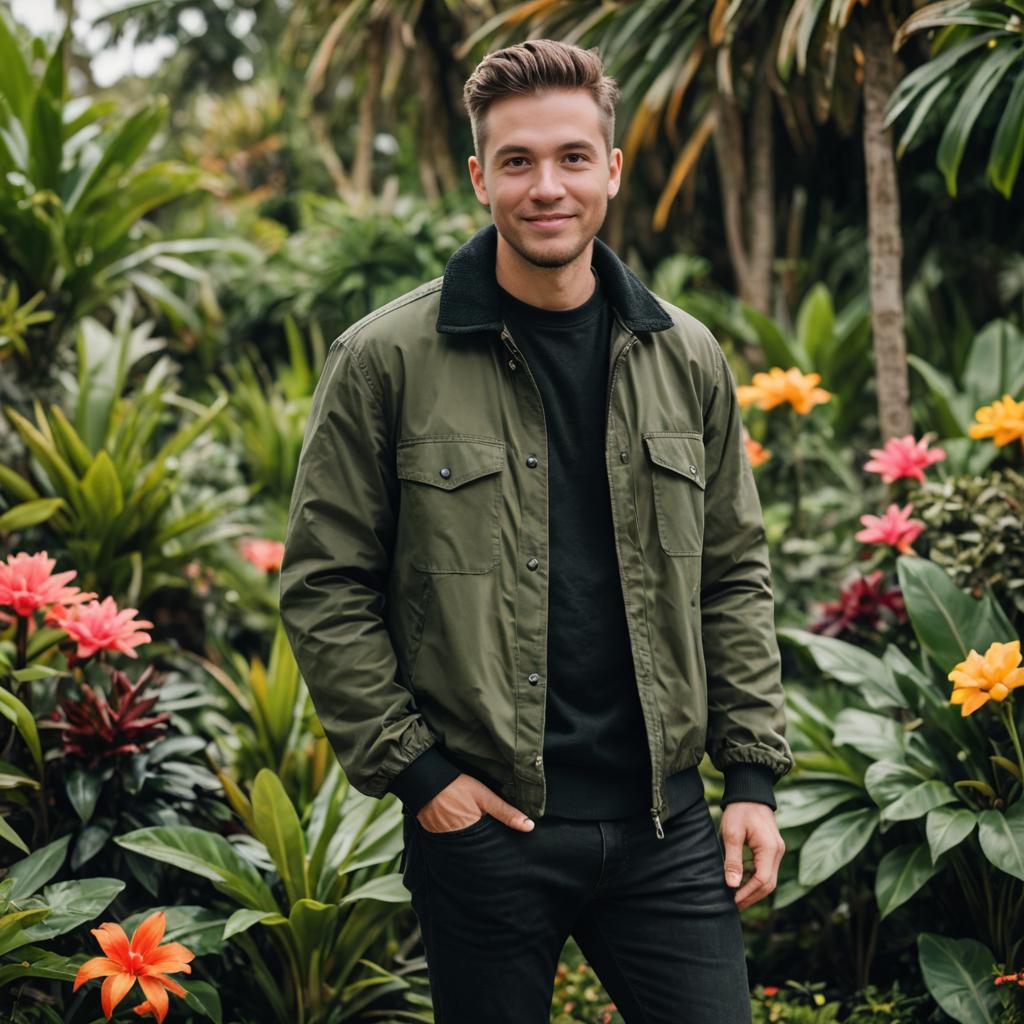 Cheerful Man in Botanical Garden