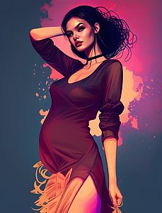 Confident Pregnant Woman in Dark Dress