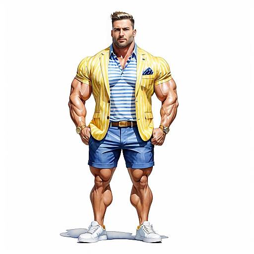 Stylish Muscular Man in Summer Outfit Digital Illustration