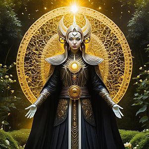 Regal Woman in Black and Gold Ceremonial Robes