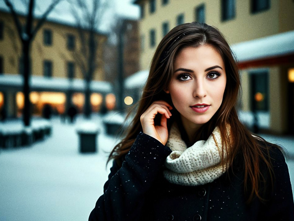 Elegant Woman in Winter with Scarf and Coat