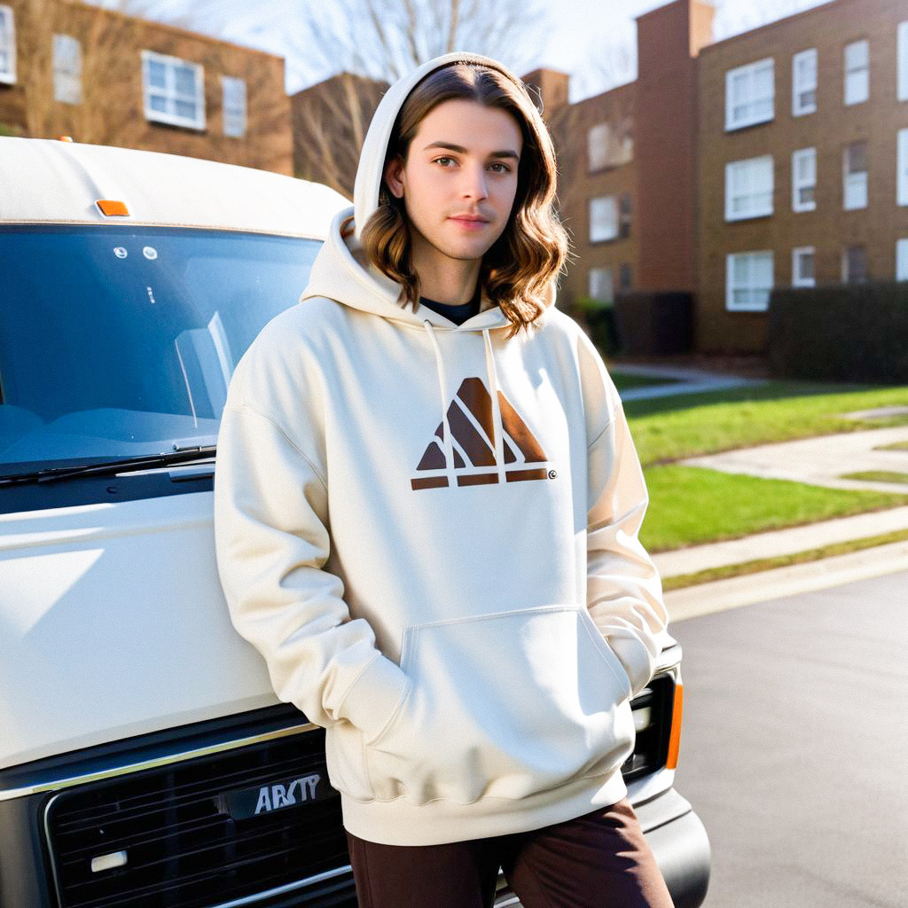 Stylish Young Man in Trendy Hoodie by Vintage Van