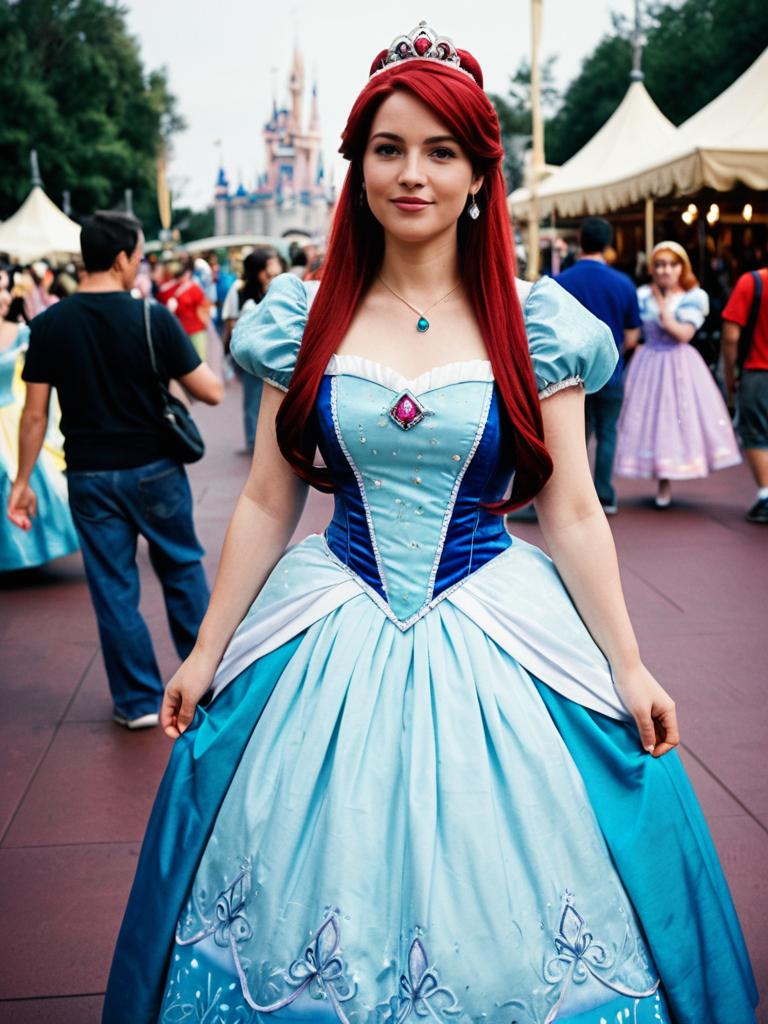 Woman in Disney Princess Dress Photorealistic Cosplay at Festival