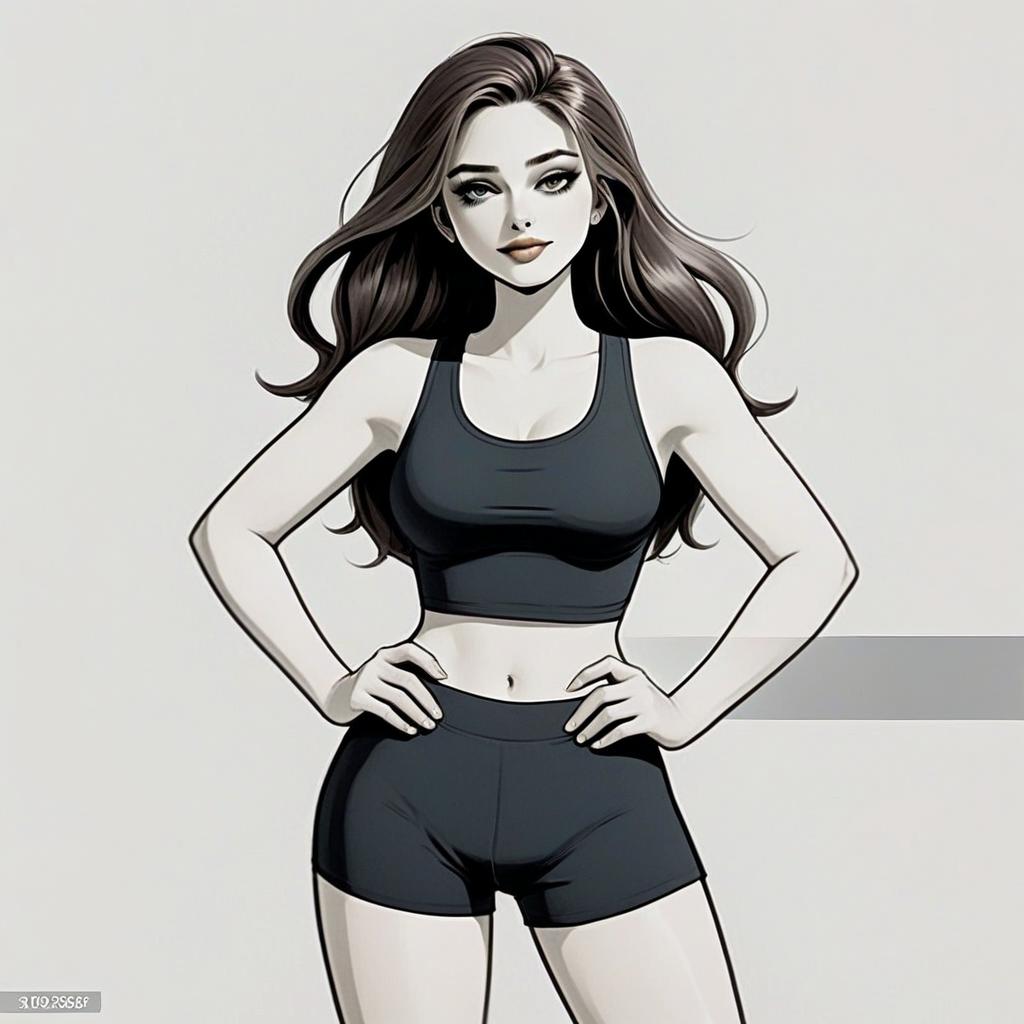 Confident Woman in Sportswear Digital Anime Art Illustration