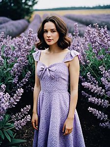 Young Woman in Lavender Field Wearing Purple Dress