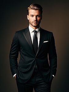 Man in Formal Black Suit with Tie Photorealistic Studio Portrait
