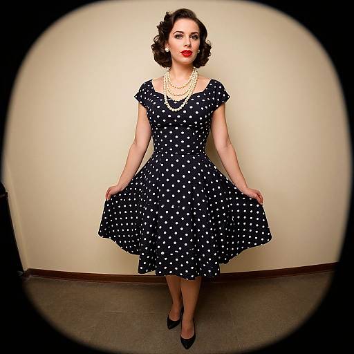 Vintage Polka Dot Dress Woman in 1950s Rockabilly Style
