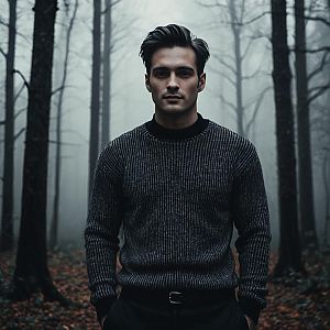 Confident Young Man in Misty Forest