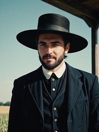 Photorealistic Portrait of Man in Traditional Amish Costume Cosplay