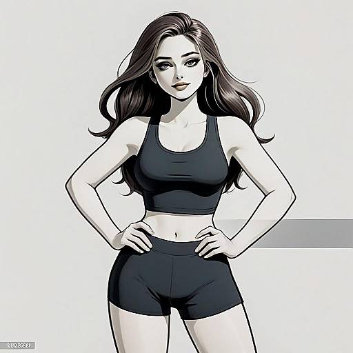 Confident Woman in Sportswear Digital Anime Art Illustration