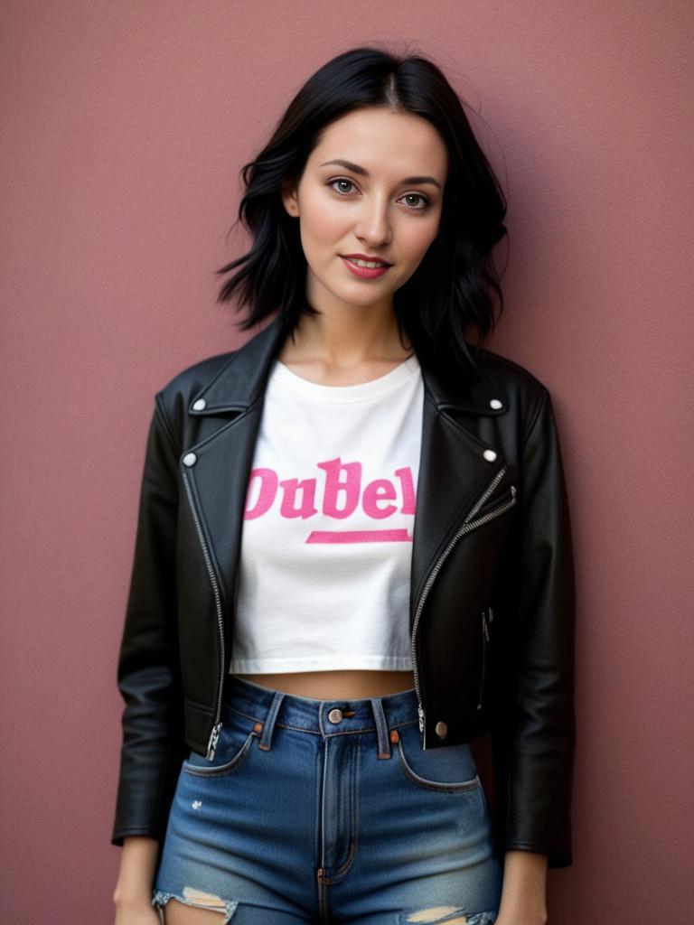 Stylish Young Woman in Pink and Black Fashion