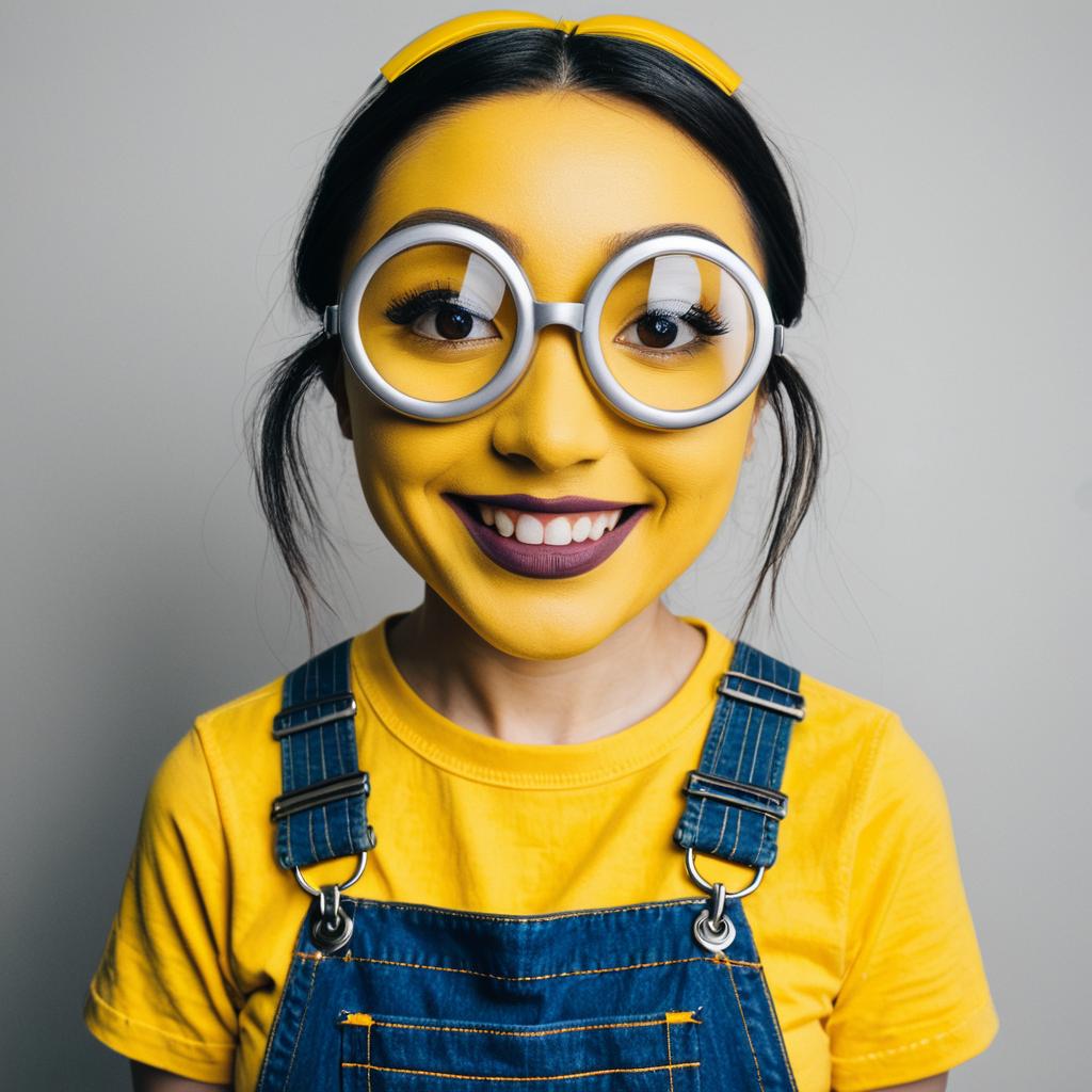 Woman Dressed as Minion Character with Yellow Face Paint and Goggles