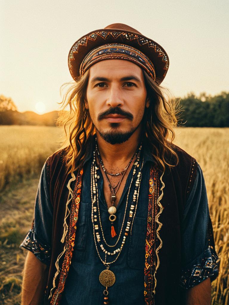 Bohemian Style Man Outdoor Portrait at Golden Hour