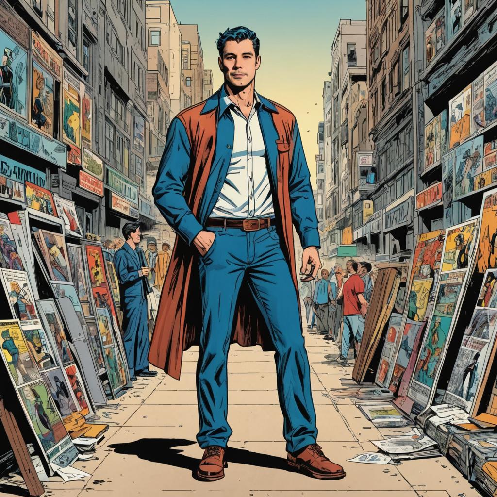 Confident Man in Urban Comic Scene