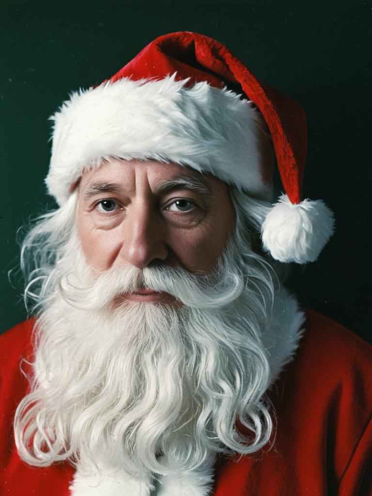 Authentic Santa Claus Portrait in Classic Red Suit and Hat