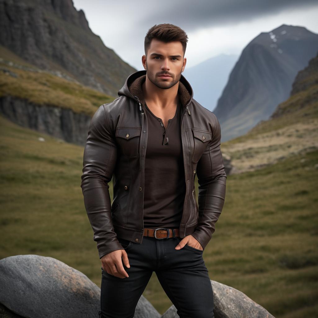 Confident Young Man in Rugged Landscape