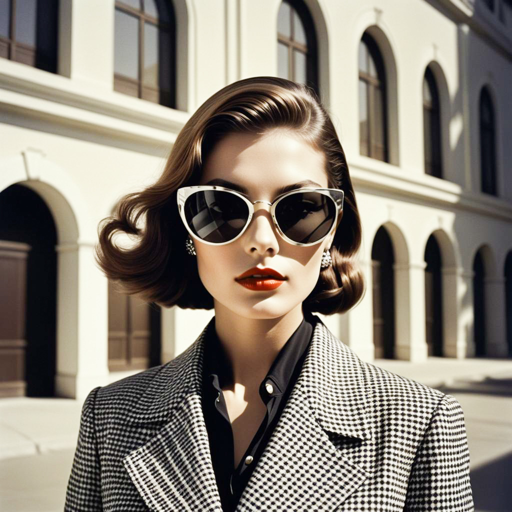 Glamorous Woman in Chic Attire with Cat-Eye Sunglasses