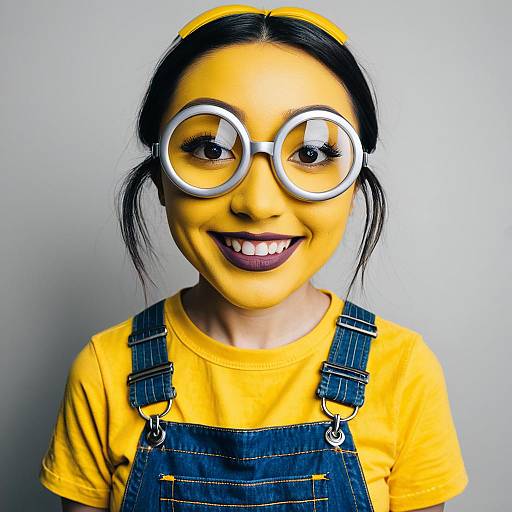 Woman Dressed as Minion Character with Yellow Face Paint and Goggles