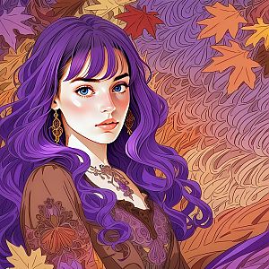Young Woman with Purple Hair in Vintage Outfit