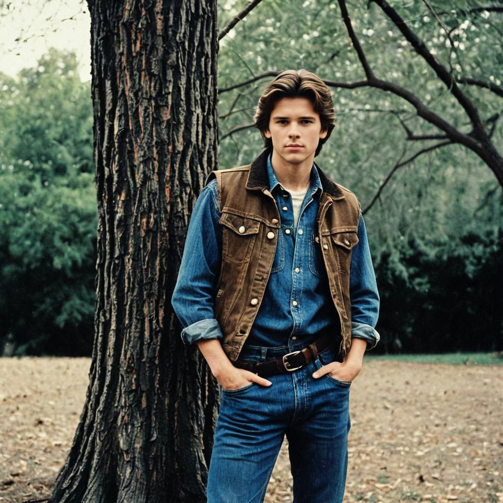 Young Man in Casual Layered Style by Tree