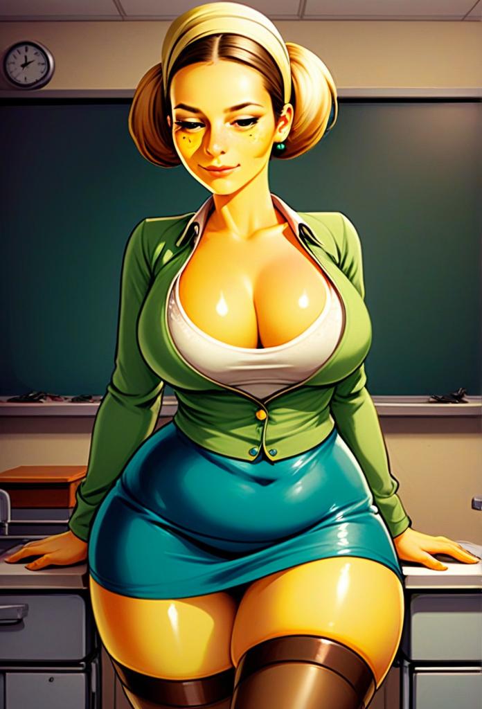 Anime Style Woman in Classroom Digital Art Illustration