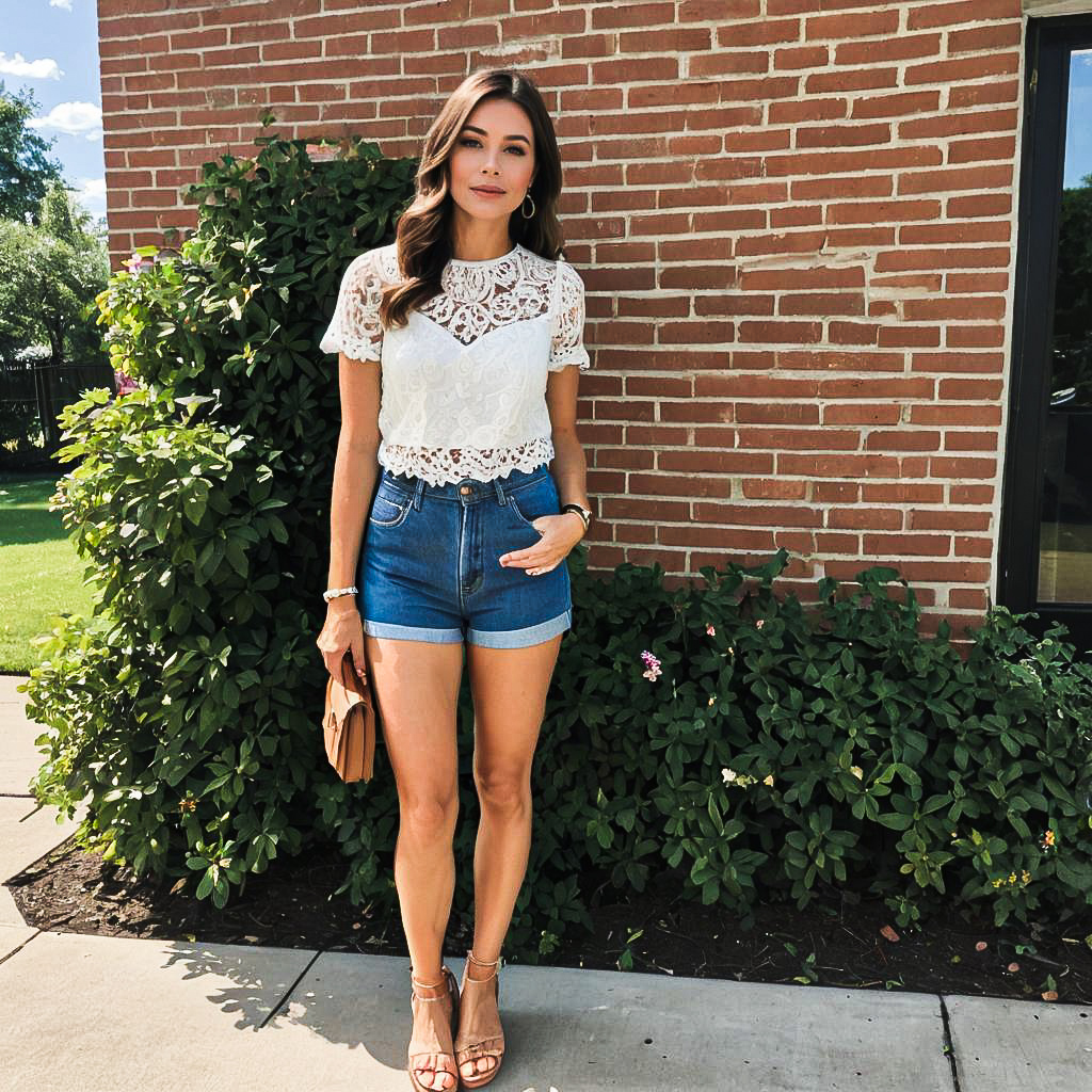 Chic Summer Look: Lace Top & Denim Shorts