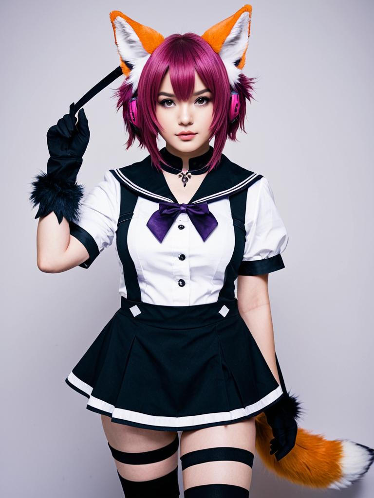 Morte Arknights Cosplay with Fox Ears and Sailor Outfit