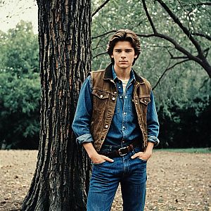 Young Man in Casual Layered Style by Tree