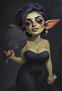 Elegant Fantasy Woman in Black Gown