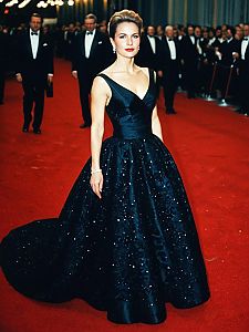 Elegant Woman in Black Sparkling Ball Gown on Red Carpet Gala