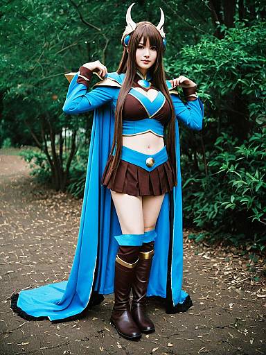 Mouri Ran Cosplay Woman in Blue Fantasy Costume with Horns