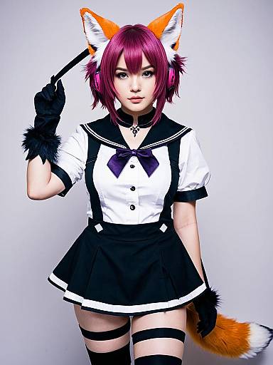 Morte Arknights Cosplay with Fox Ears and Sailor Outfit
