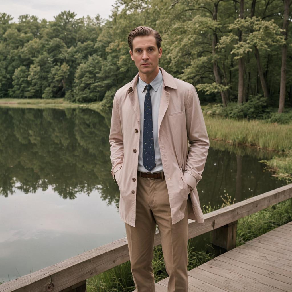 Man in Smart Casual Outfit by Tranquil Lake