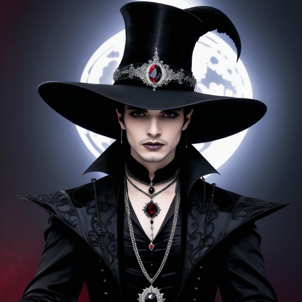 Vampire Costume with Full Moon Background