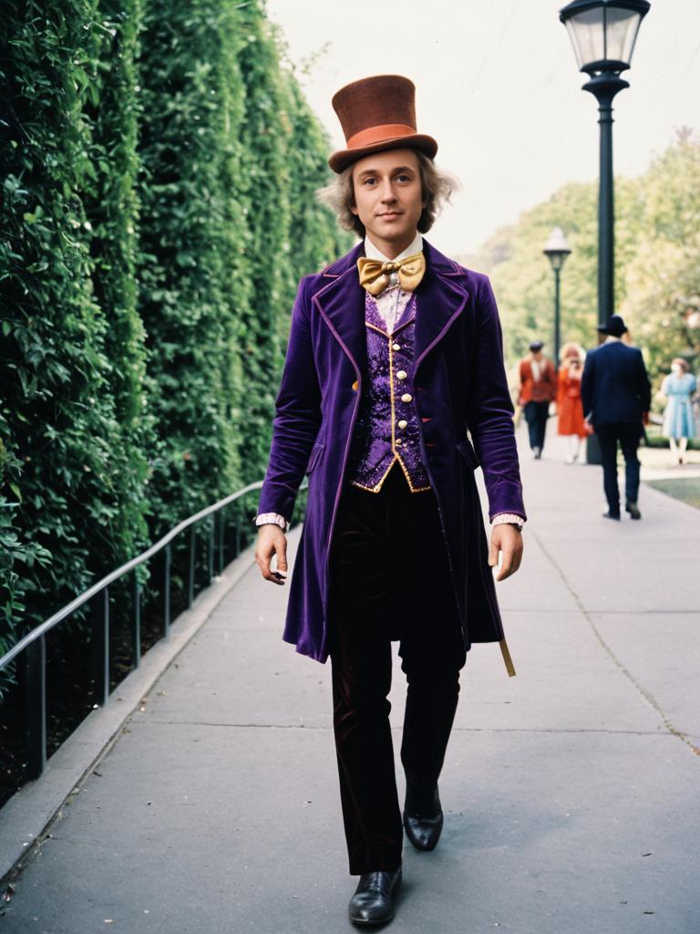 Man in Willy Wonka Costume Cinematic Realism Professional Cosplay