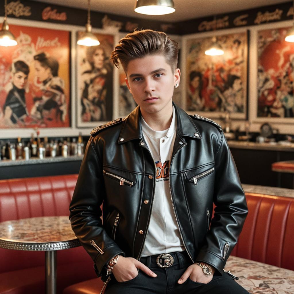 Stylish Young Man in Vintage Diner