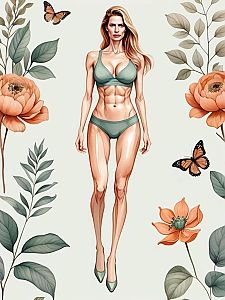 Confident Woman Surrounded by Botanicals