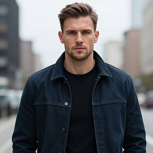 Confident Young Man Wearing Denim Jacket in Urban Street