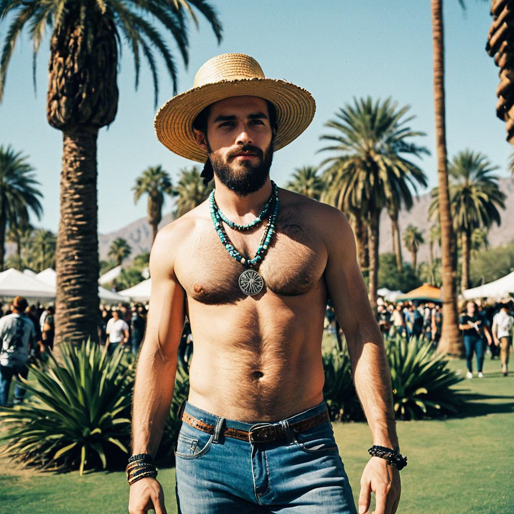 Shirtless Man in Straw Hat at Festival Shirtless Man in Straw Hat at Festival