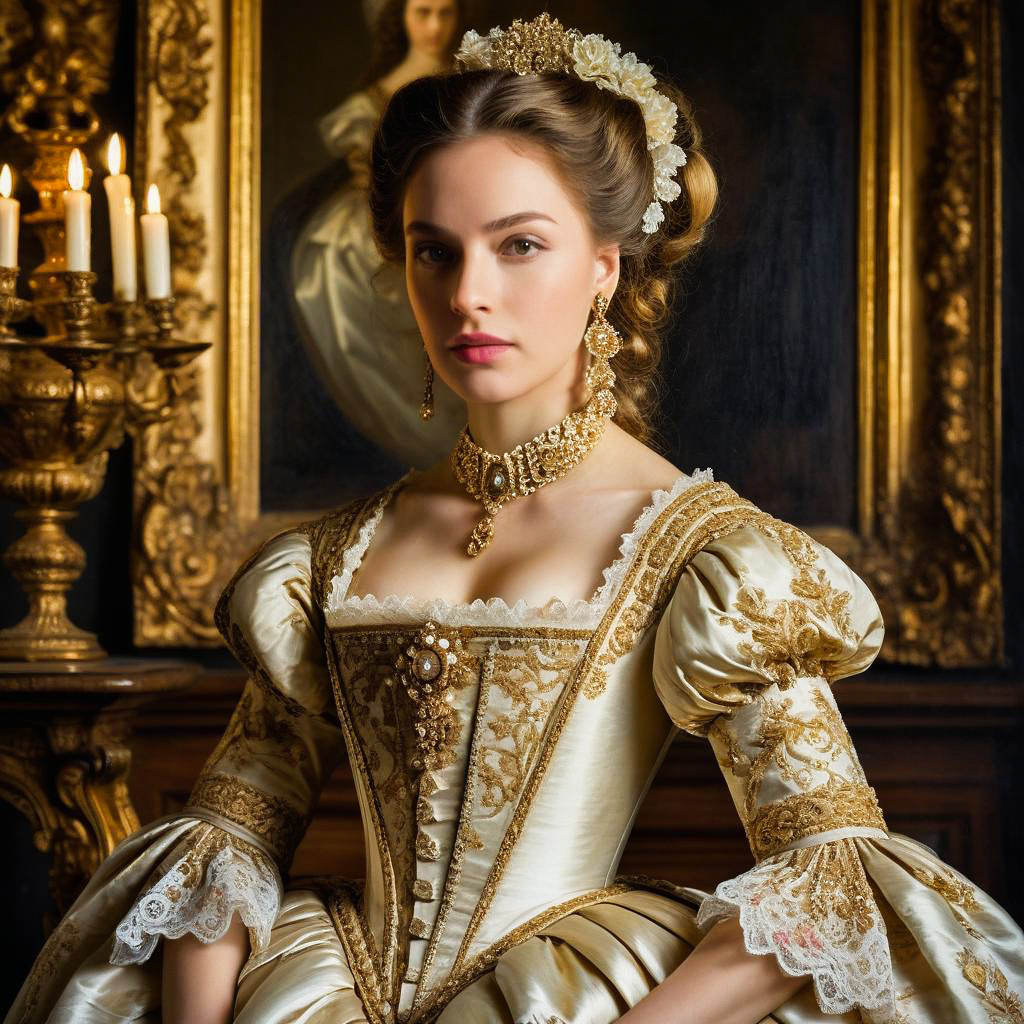 Young Woman in Renaissance Gown in Antique Interior Young Woman in Renaissance Gown in Antique Interior