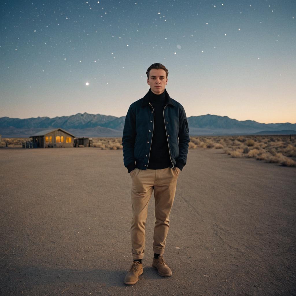 Confident Man Under Starry Sky in Desert