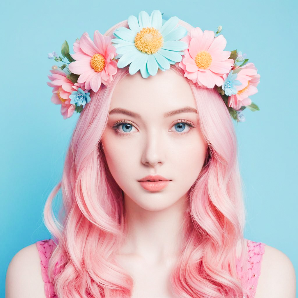 Young Woman with Pink Hair and Floral Crown