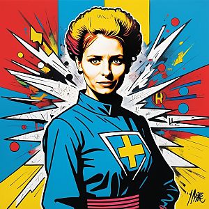 Pop Art Portrait of Woman with Multicolored Hair