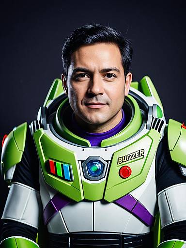 Professional Man in Buzz Lightyear Costume Studio Headshot Cosplay
