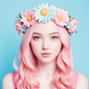 Young Woman with Pink Hair and Floral Crown