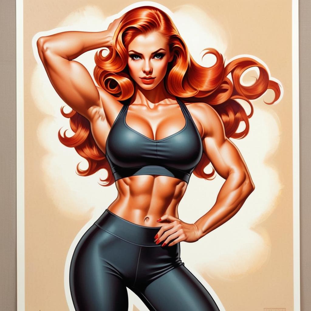 Muscular Red-Haired Woman in Sporty Outfit Digital Illustration