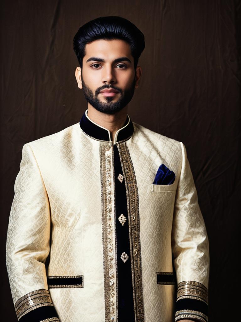 Man in Sherwani Shalwar for Cultural Festival Portrait
