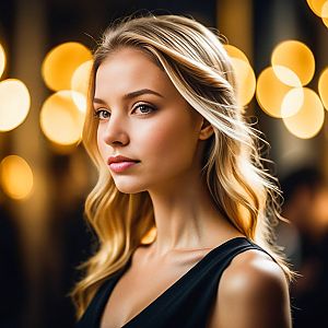 Portrait of a Young Woman with Blonde Hair and Bokeh Background